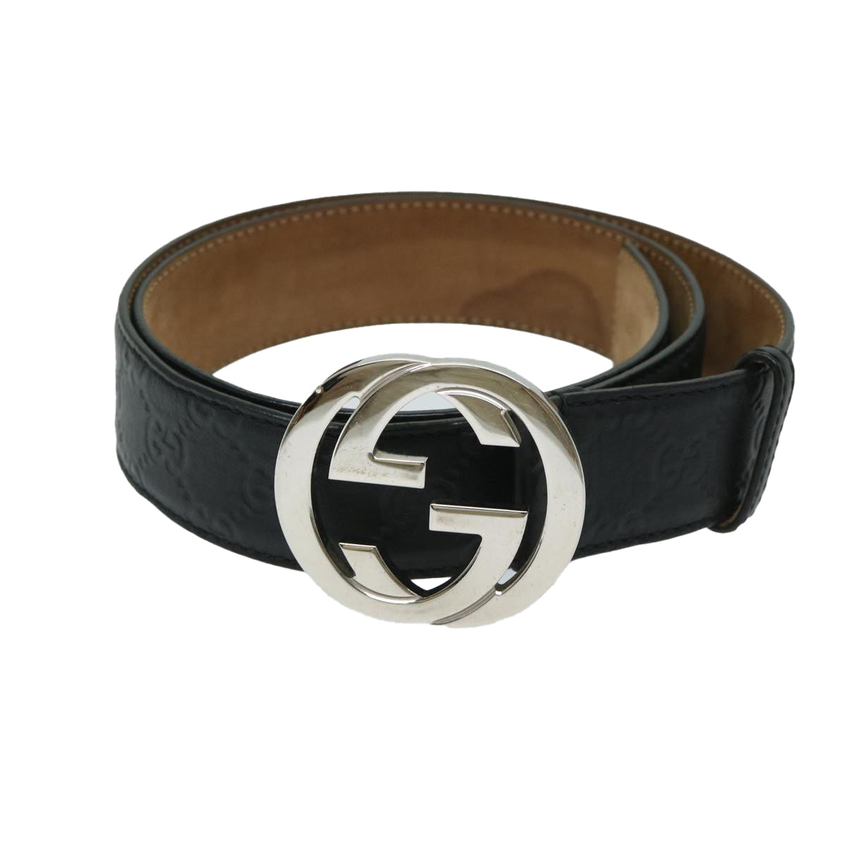 GUCCI Guccissima GG Canvas Belt Leather 41.3"" Black 114984 Auth hk1156 - 0