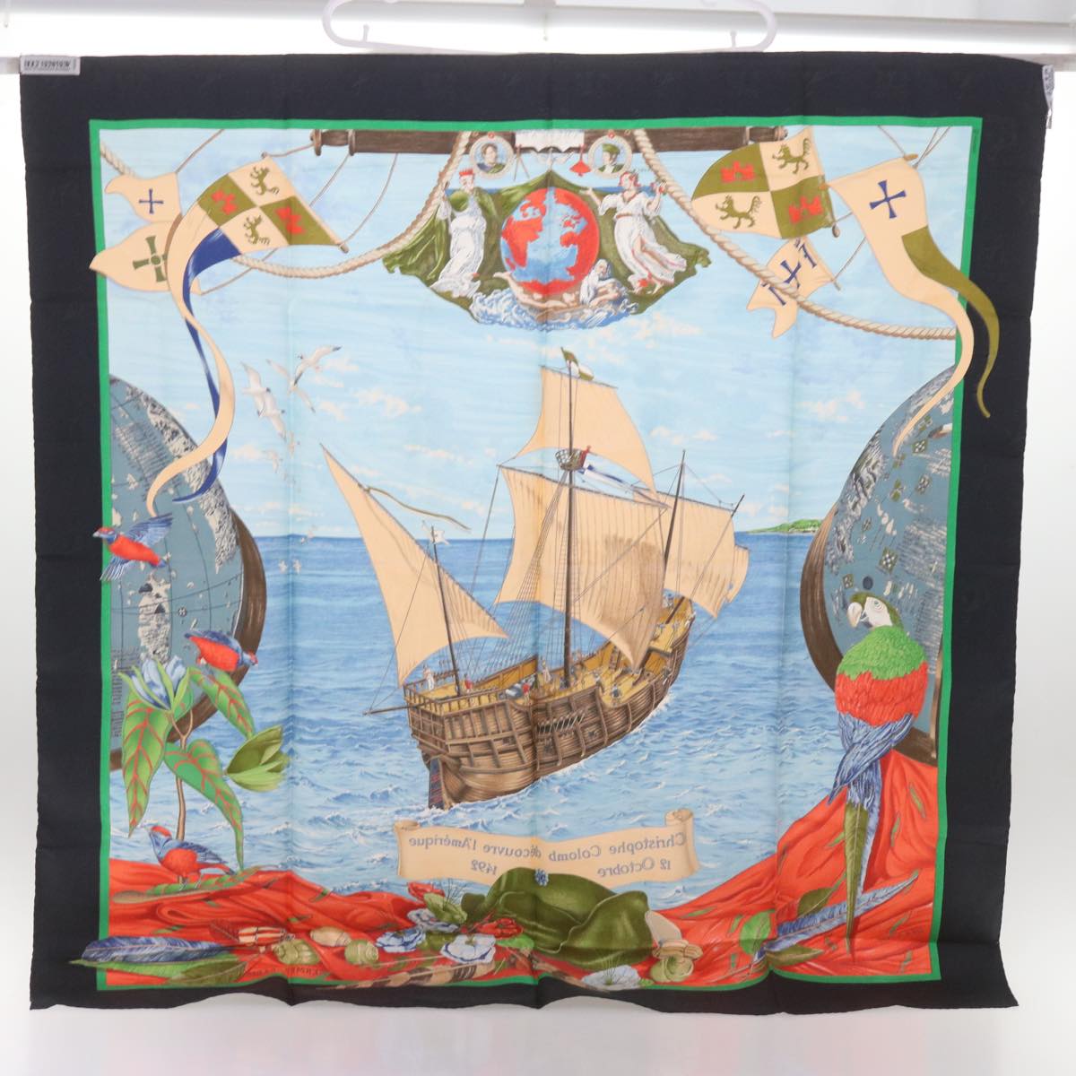 HERMES Carre 90 CHRISTOPHE COLOMB DECOUVRE L’AMERIQUE Scarf Silk Auth hk1160