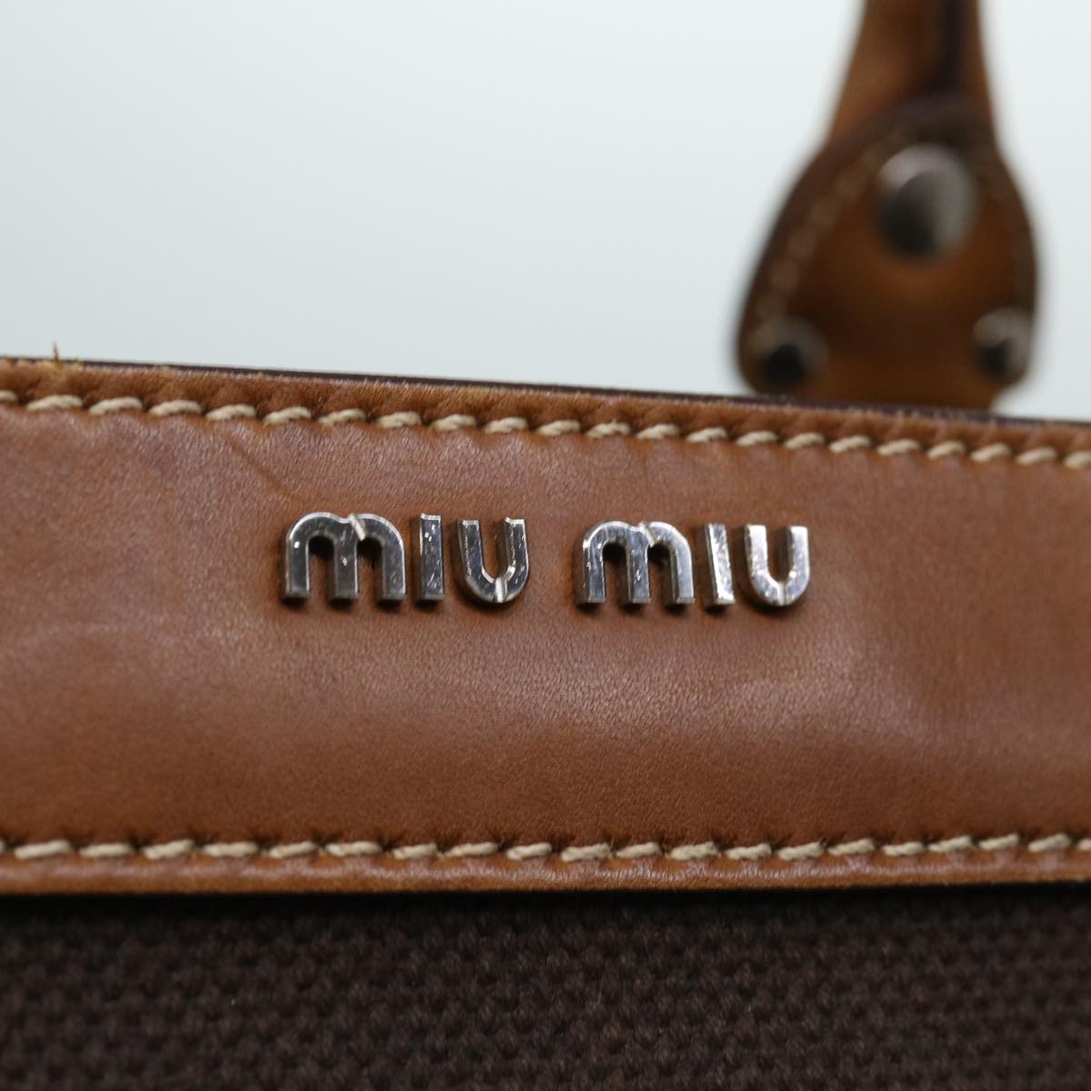 Miu Miu Hand Bag Canvas Beige Auth hk1163