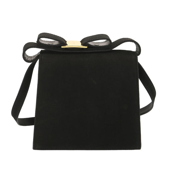 Salvatore Ferragamo Hand Bag Suede 2way Black Auth hk1171