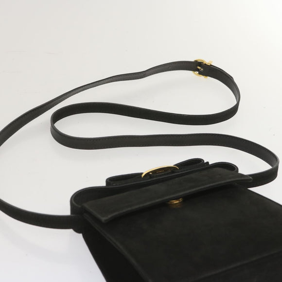 Salvatore Ferragamo Hand Bag Suede 2way Black Auth hk1171