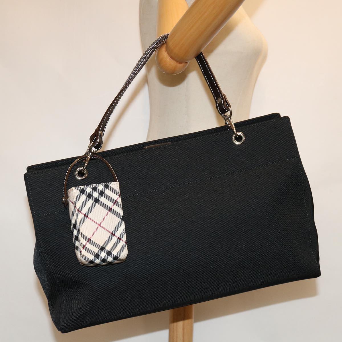 BURBERRY Blue Label Tote Bag Canvas Black Auth hk1180