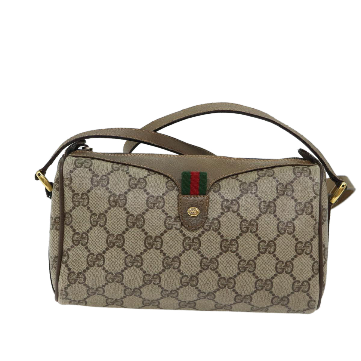 GUCCI GG Canvas Web Sherry Line Shoulder Bag PVC Beige Green Red Auth hk1193