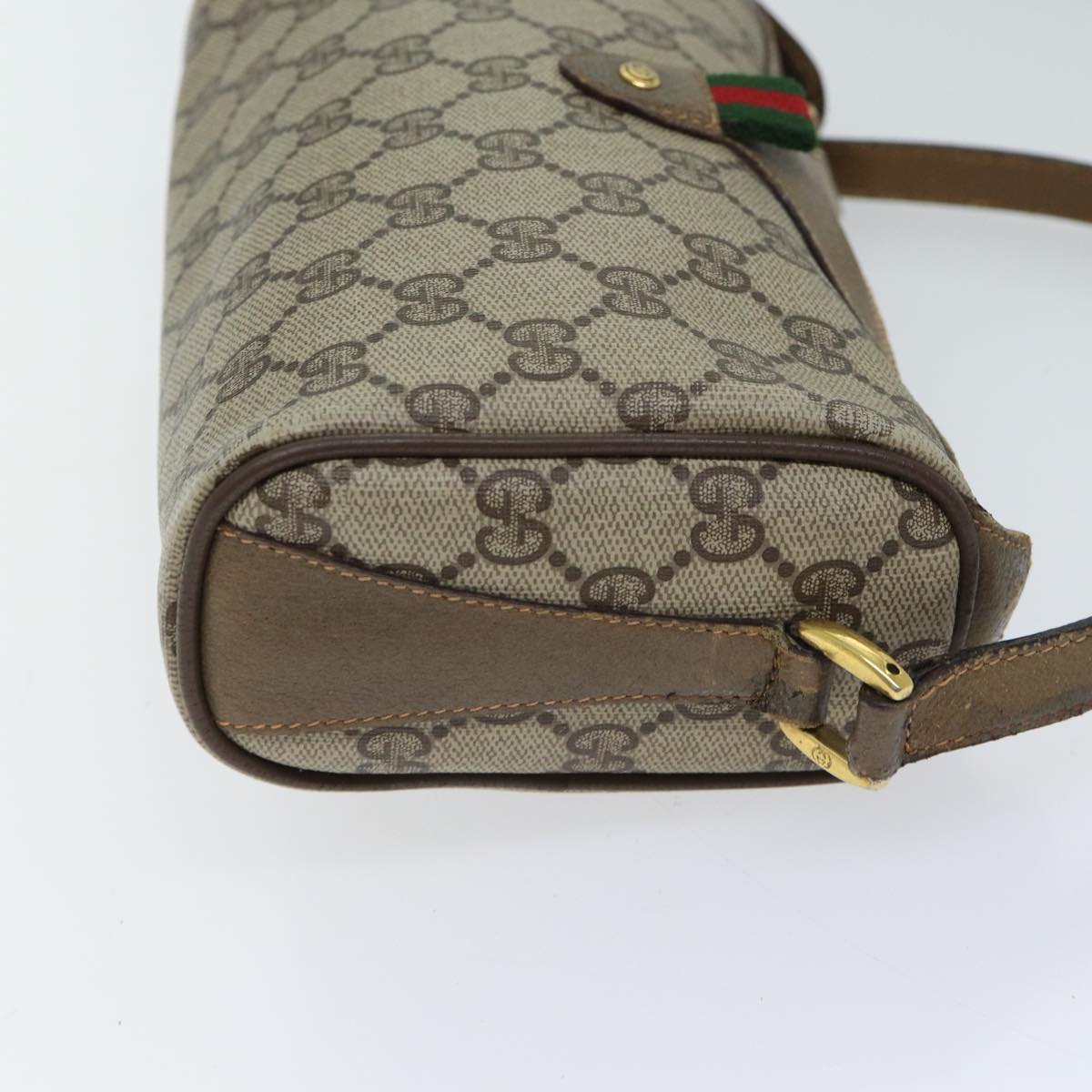 GUCCI GG Canvas Web Sherry Line Shoulder Bag PVC Beige Green Red Auth hk1193