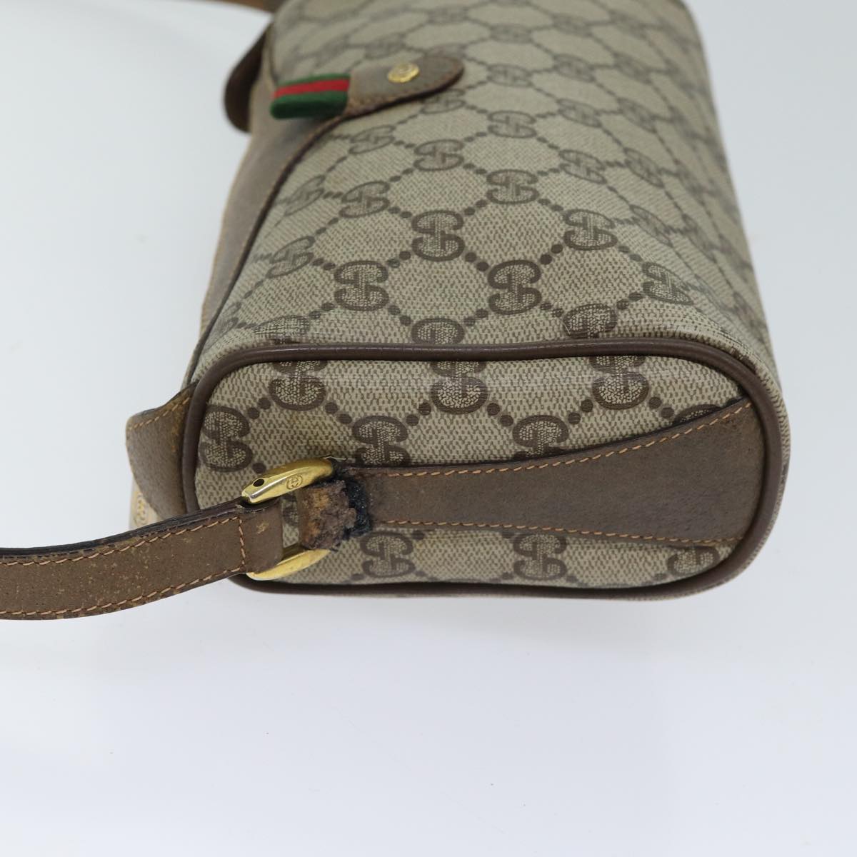 GUCCI GG Canvas Web Sherry Line Shoulder Bag PVC Beige Green Red Auth hk1193