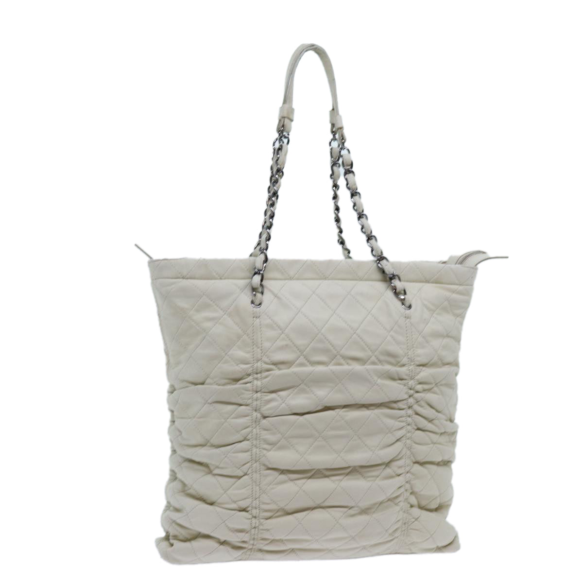 CHANEL Matelasse Chain Shoulder Bag Lamb Skin White CC Auth hk1197
