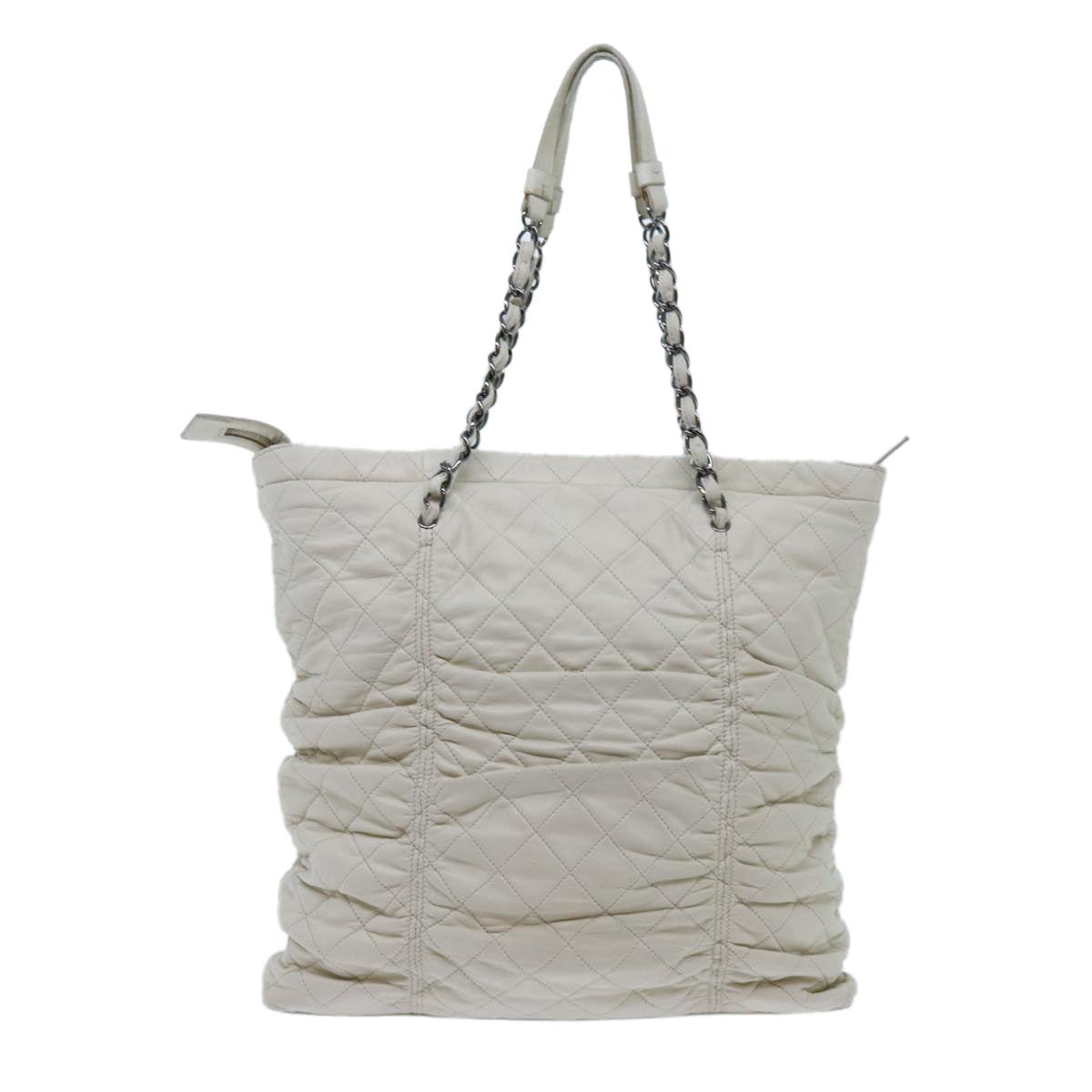 CHANEL Matelasse Chain Shoulder Bag Lamb Skin White CC Auth hk1197 - 0