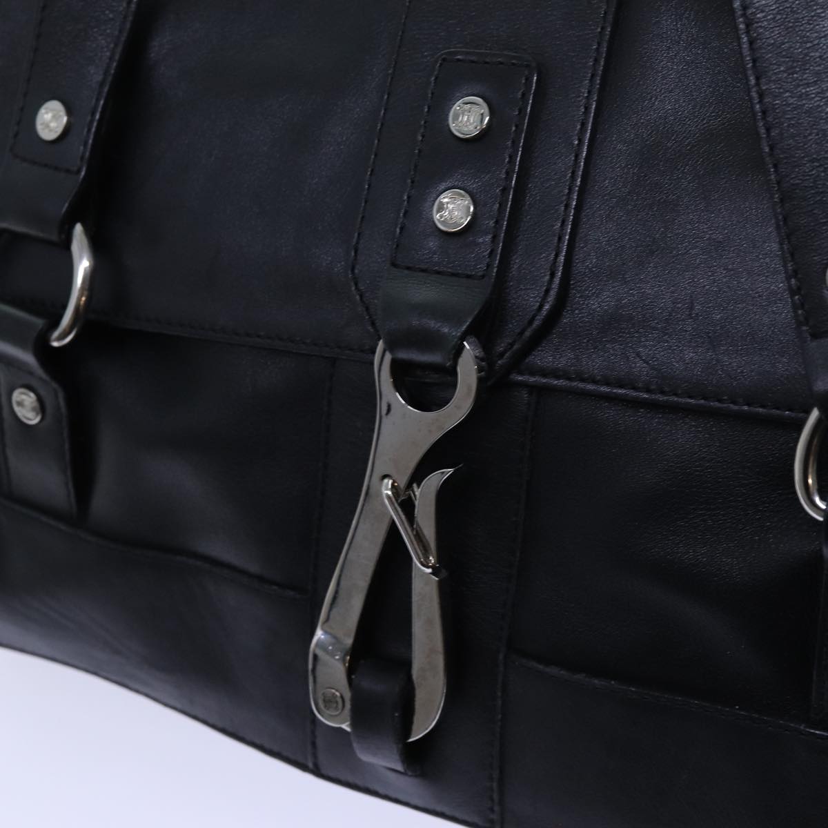 CELINE Shoulder Bag Leather Black Auth hk1202