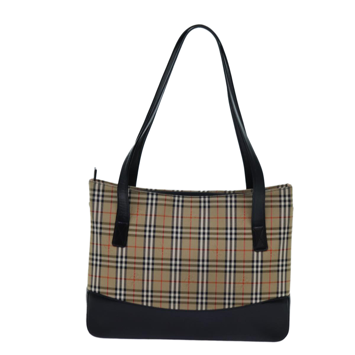 BURBERRY Nova Check Tote Bag Canvas Beige Black Auth hk1203