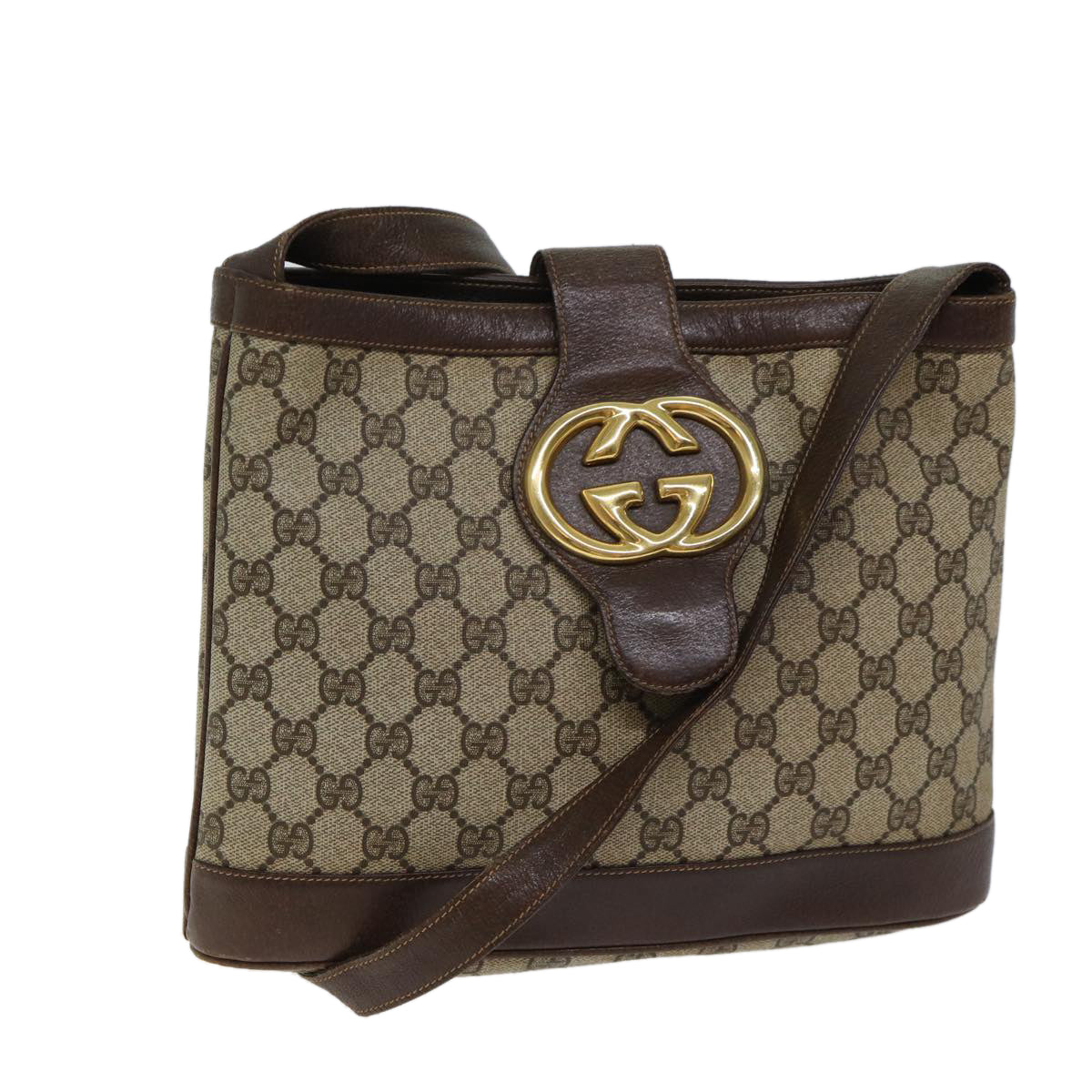 GUCCI GG Canvas Shoulder Bag PVC Beige Auth hk1205