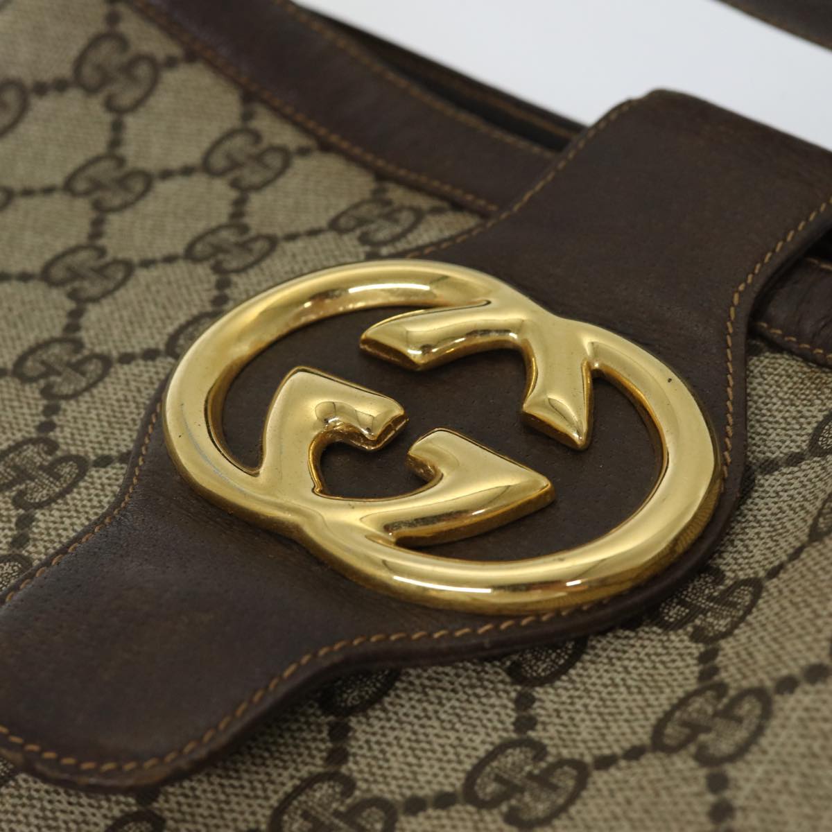 GUCCI GG Canvas Shoulder Bag PVC Beige Auth hk1205