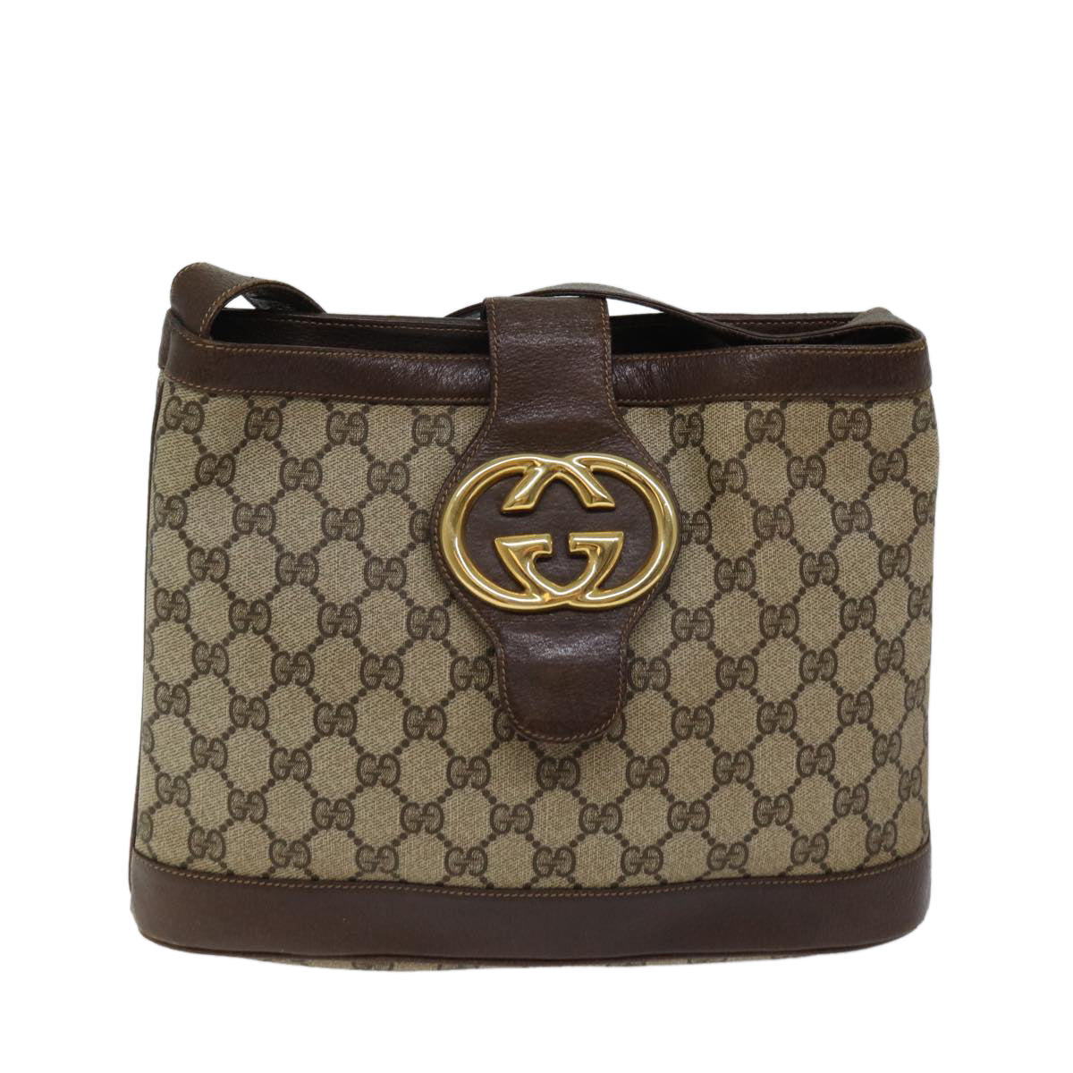 GUCCI GG Canvas Shoulder Bag PVC Beige Auth hk1205