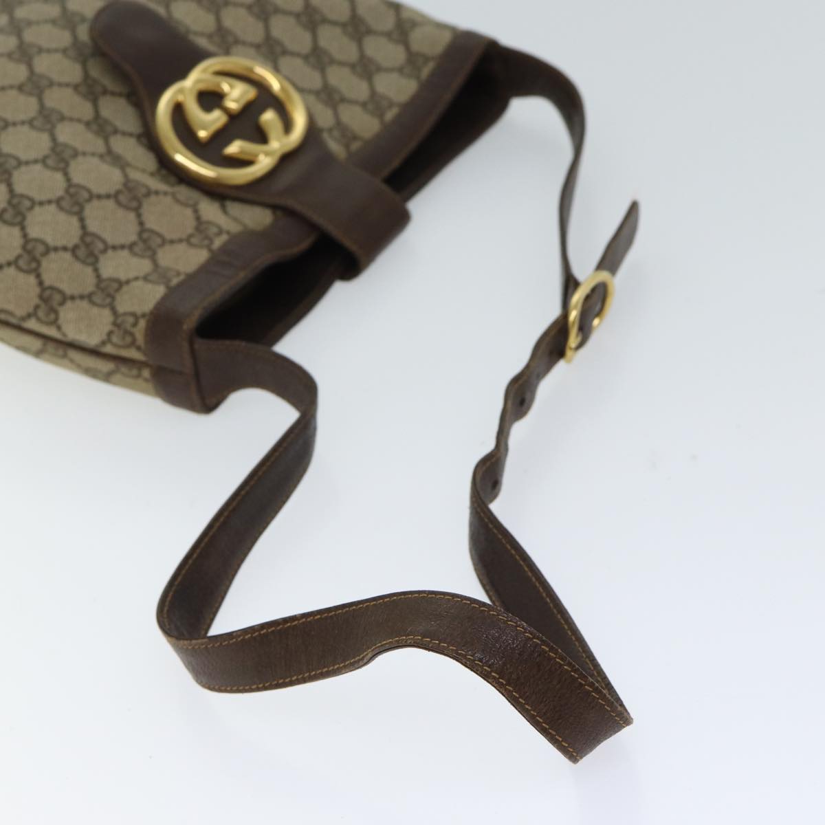 GUCCI GG Canvas Shoulder Bag PVC Beige Auth hk1205