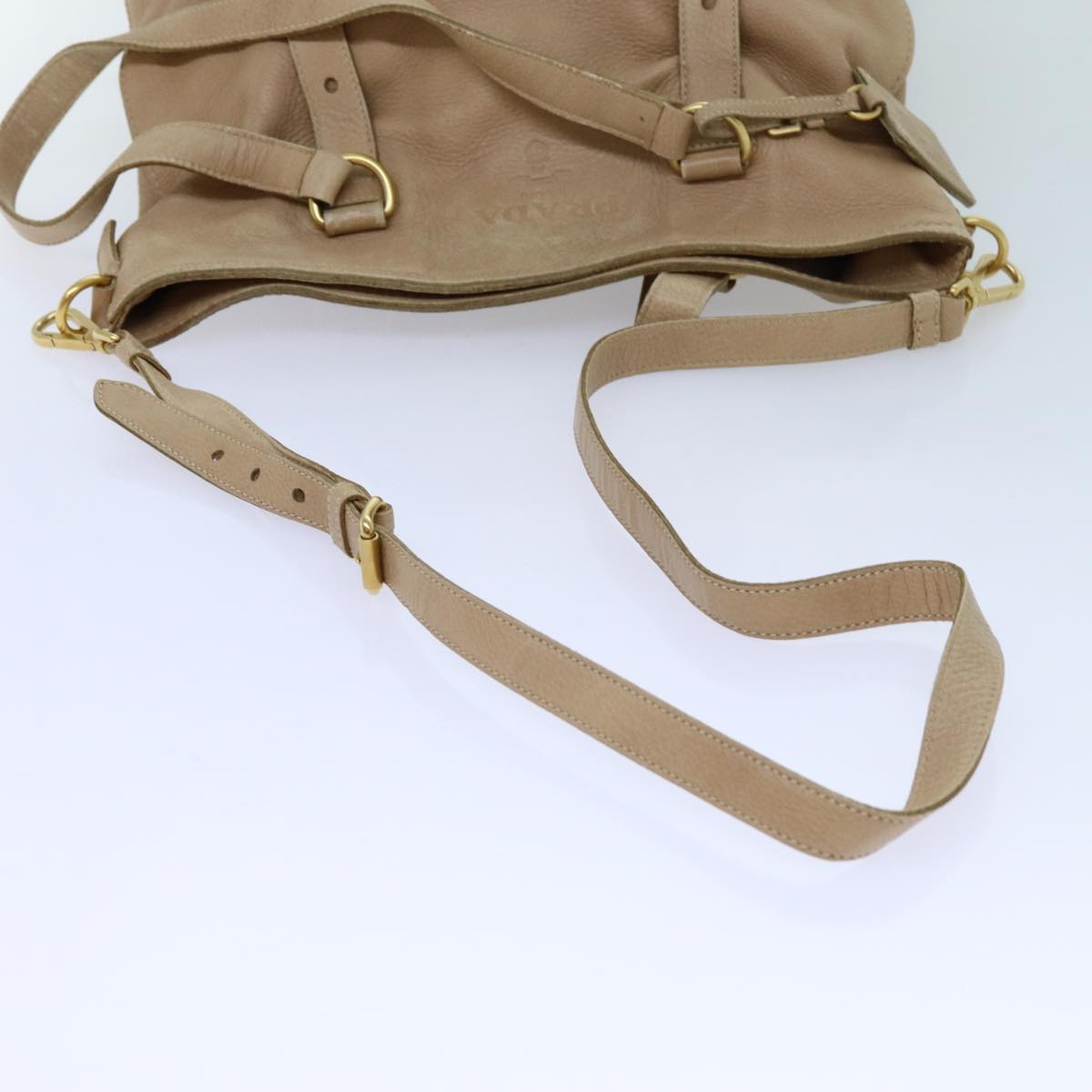 PRADA Shoulder Bag Leather 2way Beige Auth hk1208