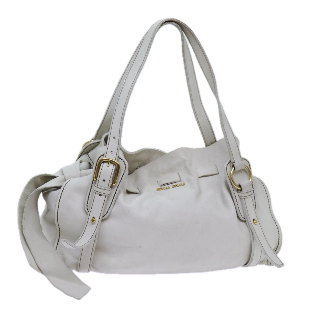 Miu Miu Tote Bag Leather White Auth hk1212