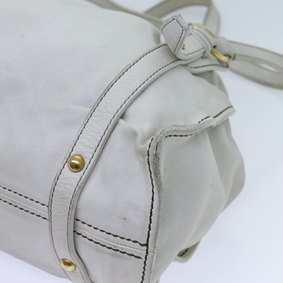 Miu Miu Tote Bag Leather White Auth hk1212