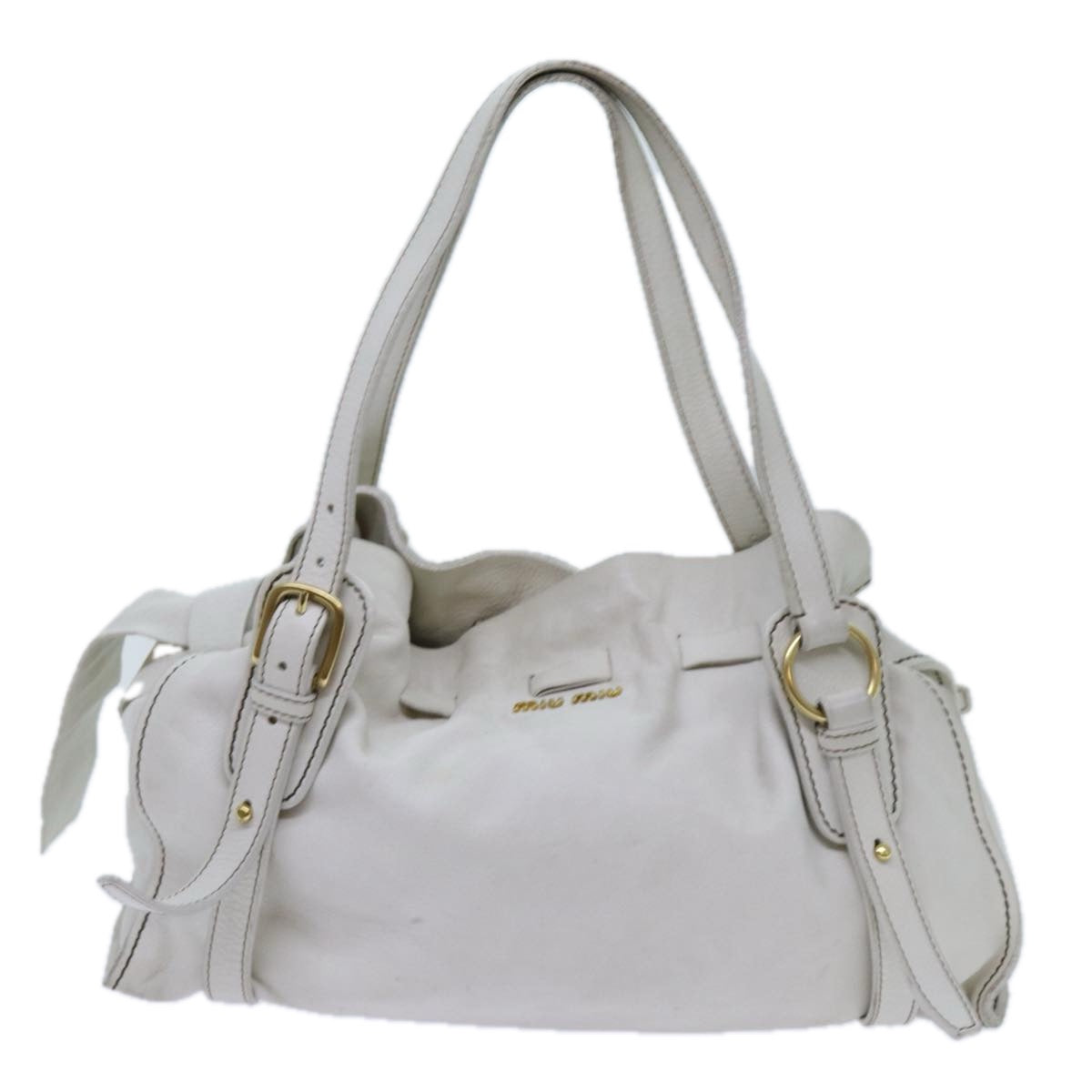 Miu Miu Tote Bag Leather White Auth hk1212