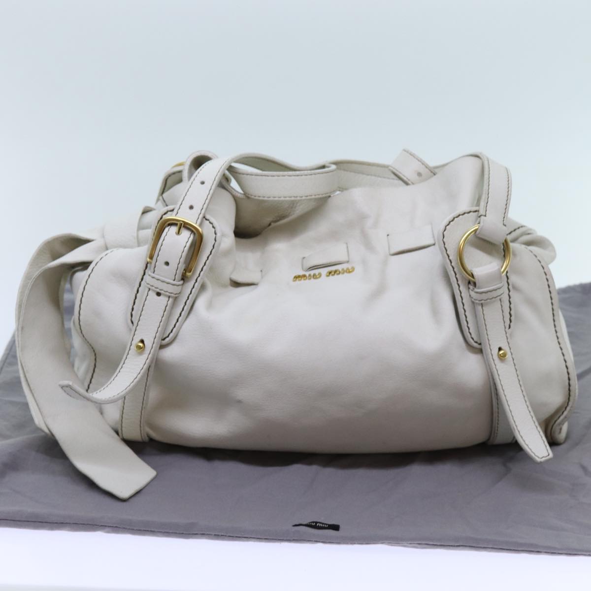 Miu Miu Tote Bag Leather White Auth hk1212