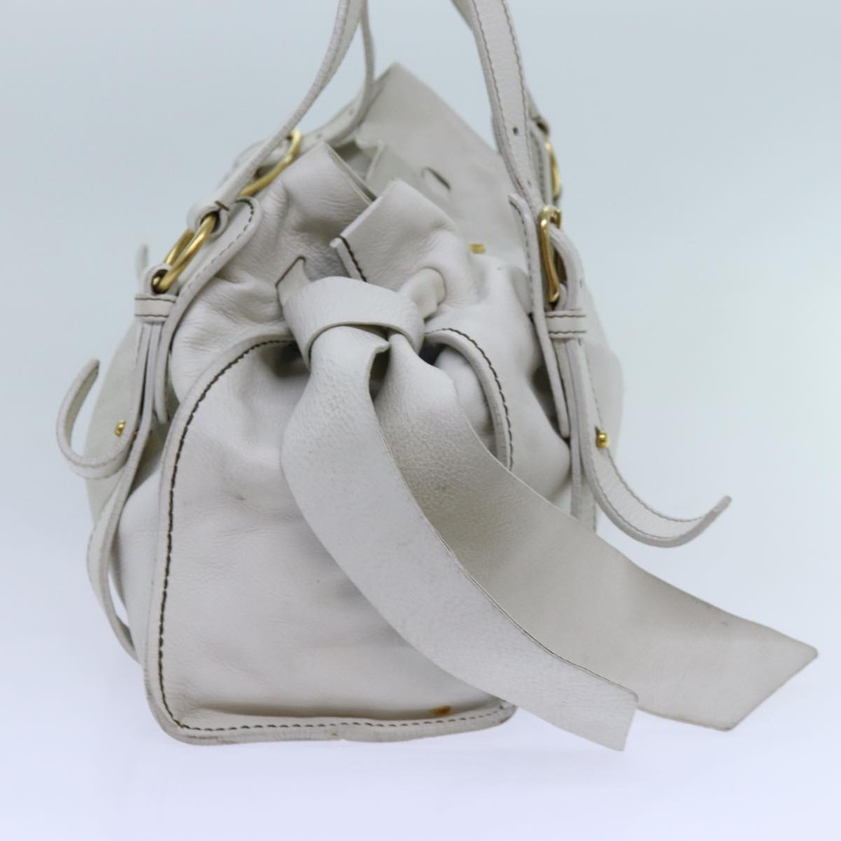 Miu Miu Tote Bag Leather White Auth hk1212