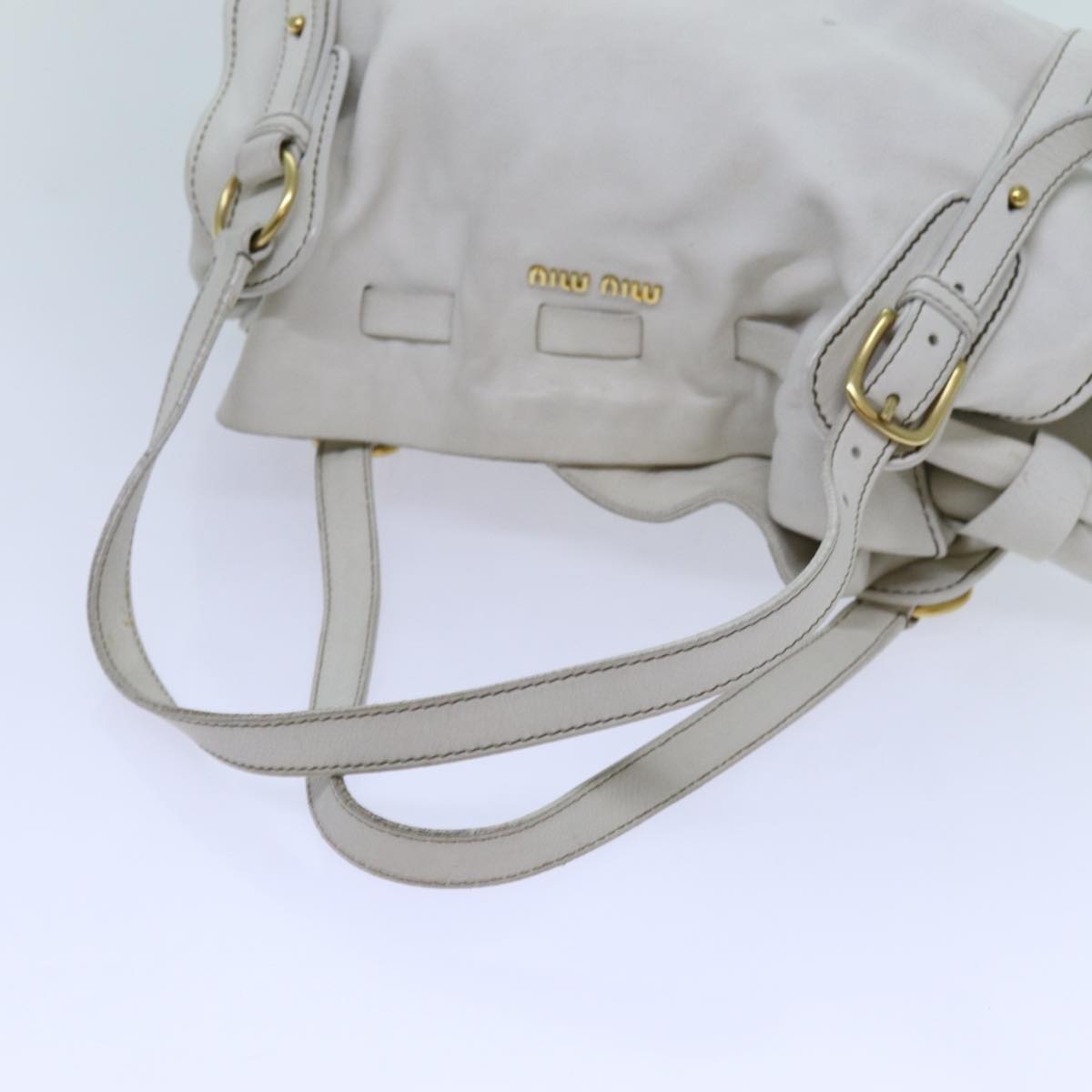 Miu Miu Tote Bag Leather White Auth hk1212