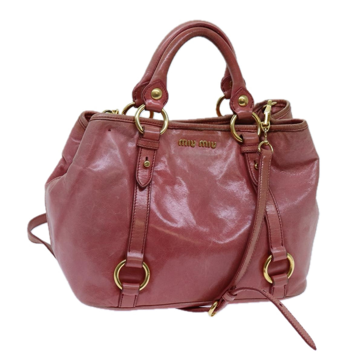 Miu Miu Hand Bag Leather 2way Pink Auth hk1215