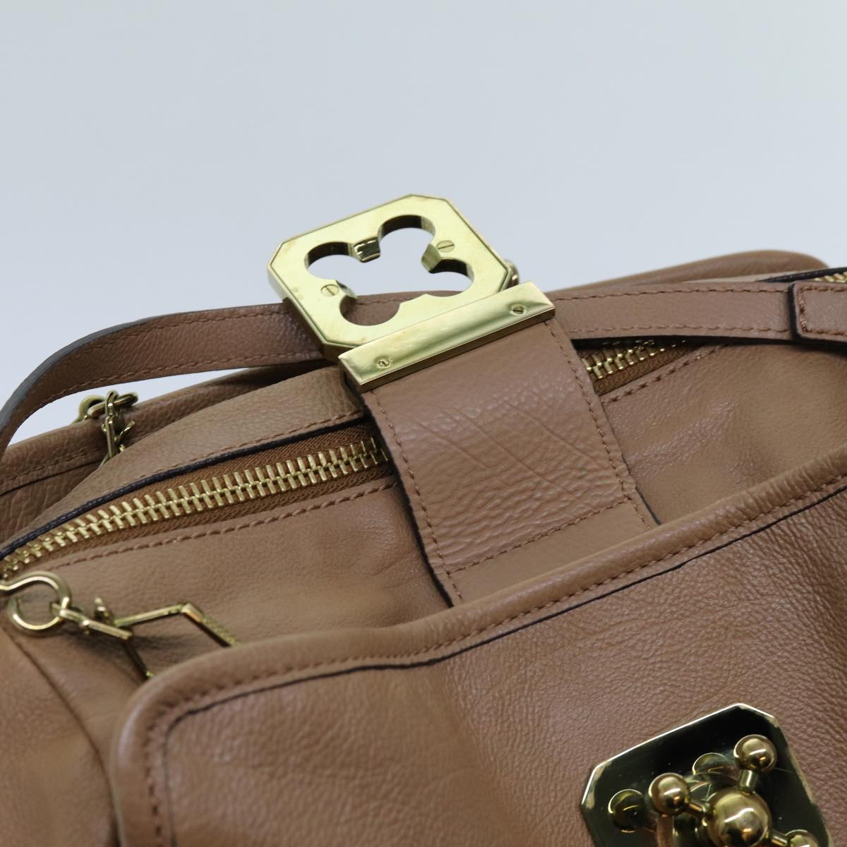 CELINE Elsie Hand Bag Leather 2way Beige Auth hk1217