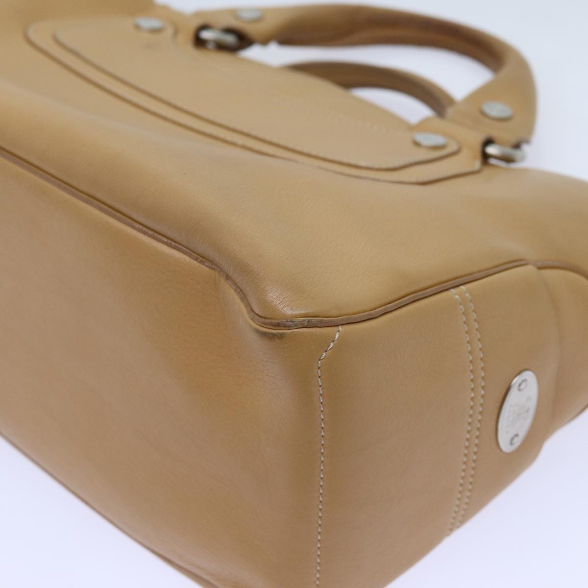 CELINE Boogie Hand Bag Leather Beige Auth hk1218