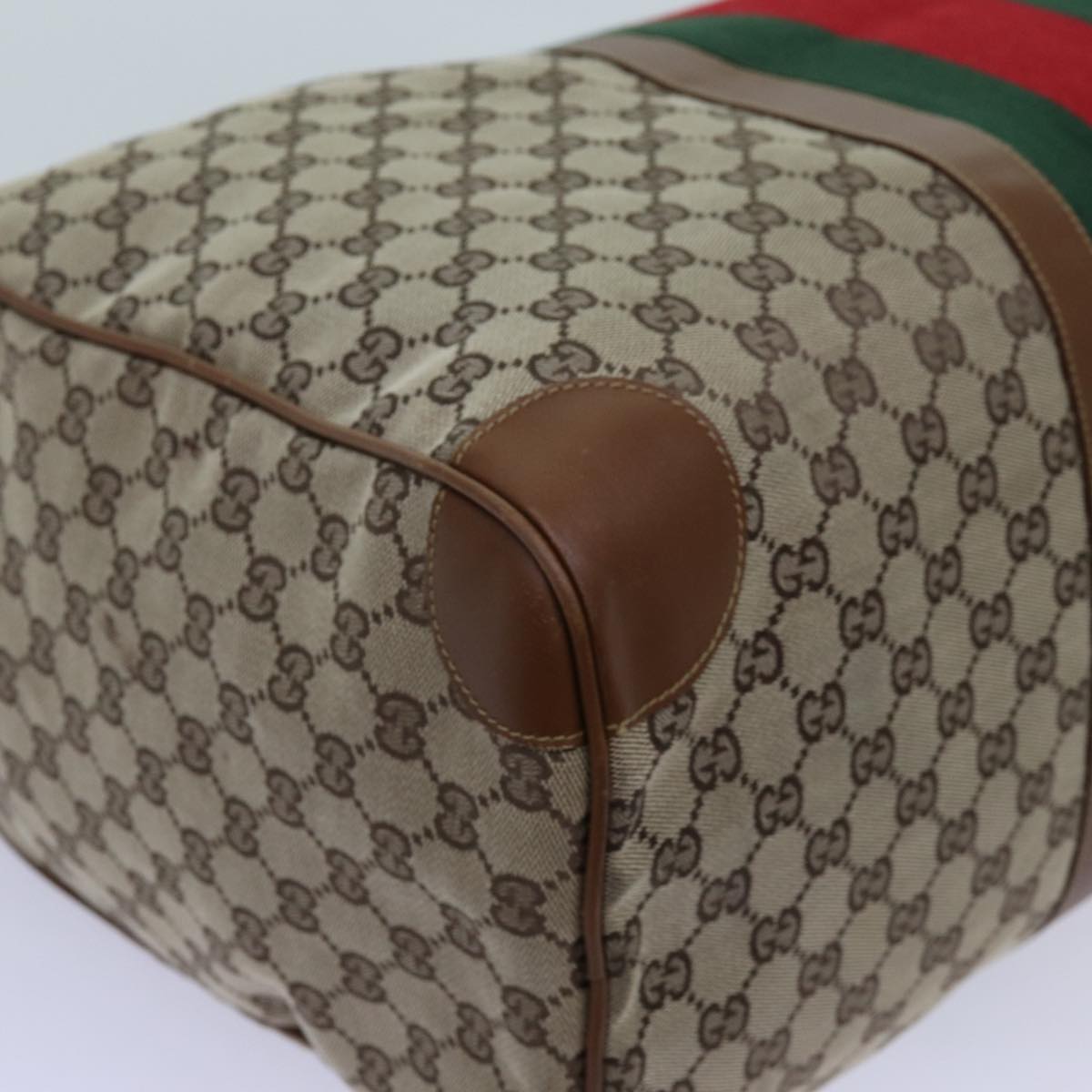 GUCCI GG Canvas Web Sherry Line Boston Bag Beige Green Red Auth hk1220