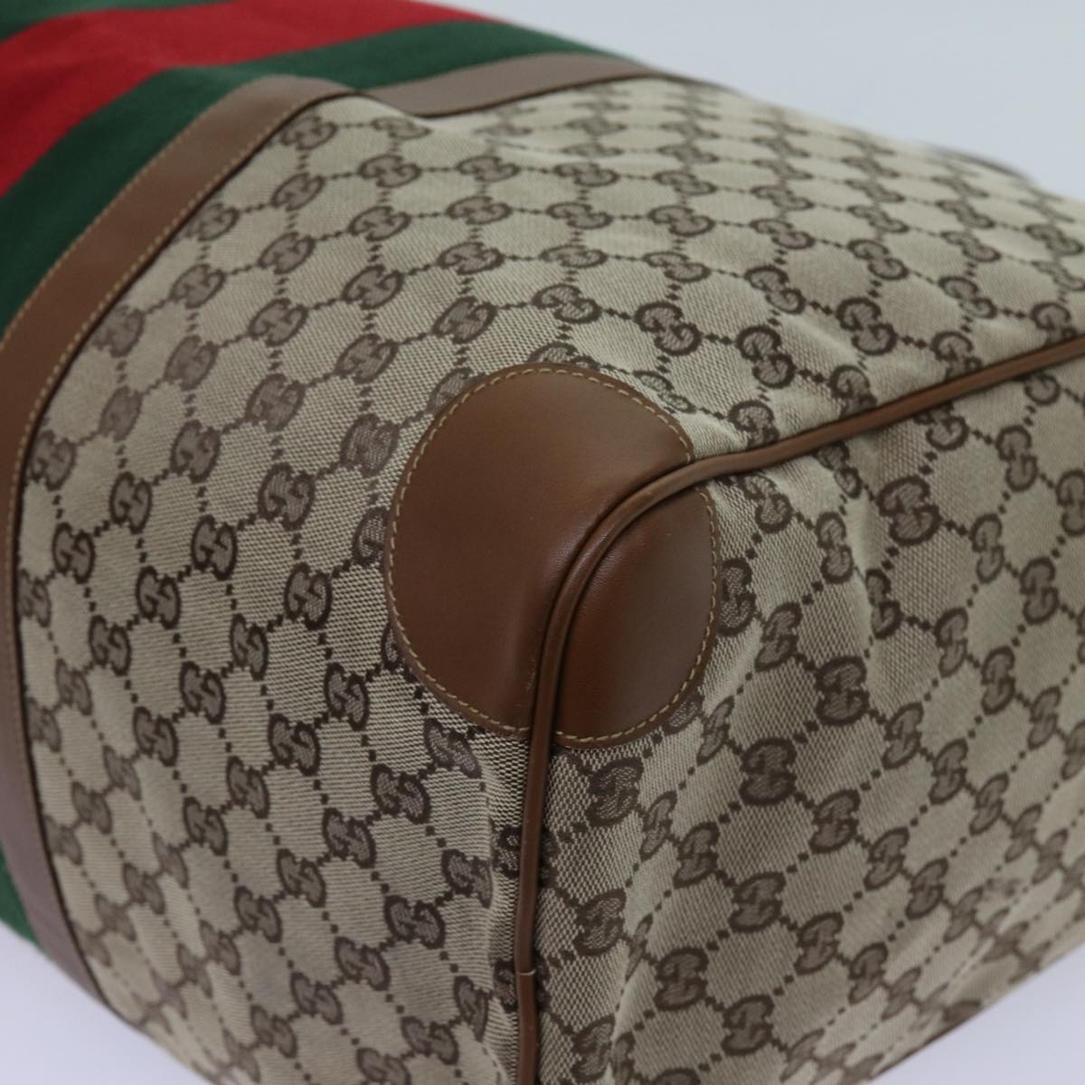 GUCCI GG Canvas Web Sherry Line Boston Bag Beige Green Red Auth hk1220