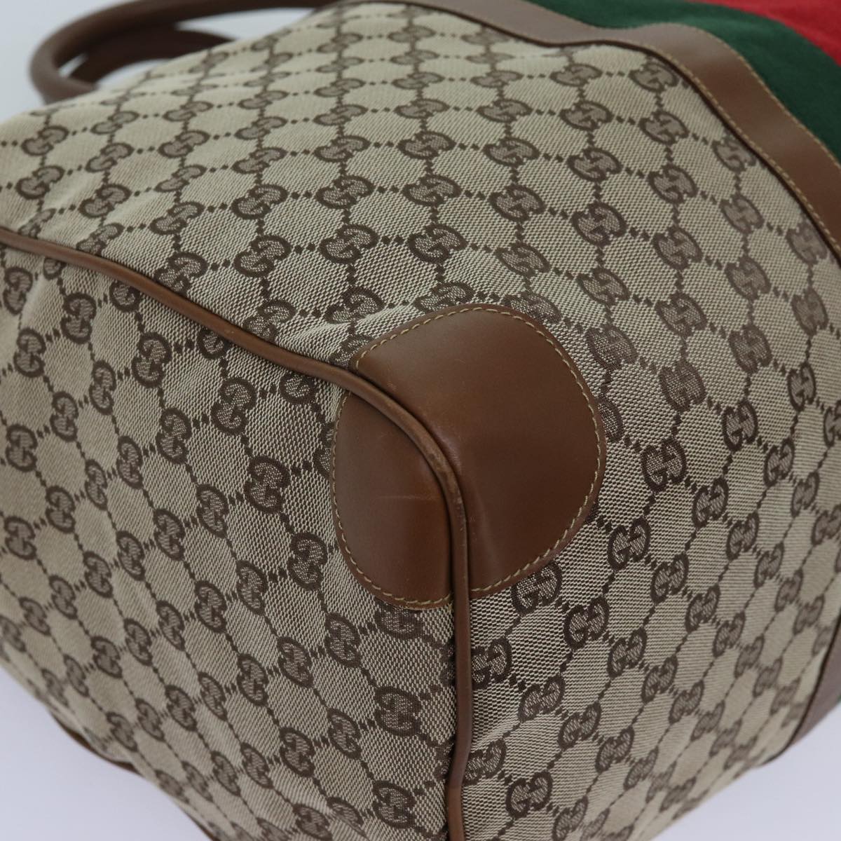 GUCCI GG Canvas Web Sherry Line Boston Bag Beige Green Red Auth hk1220