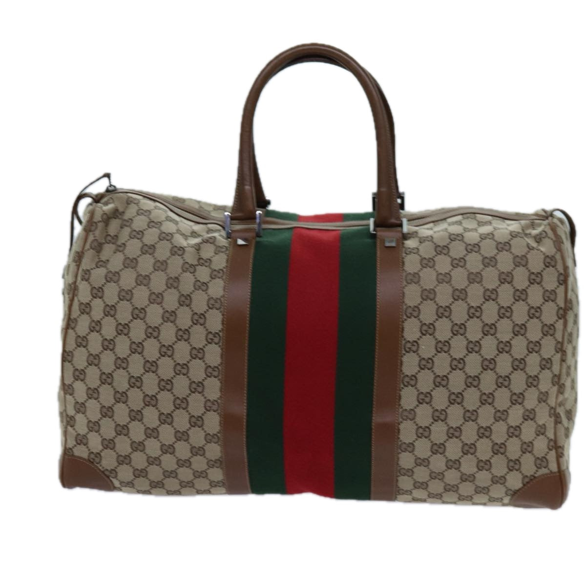 GUCCI GG Canvas Web Sherry Line Boston Bag Beige Green Red Auth hk1220 - 0