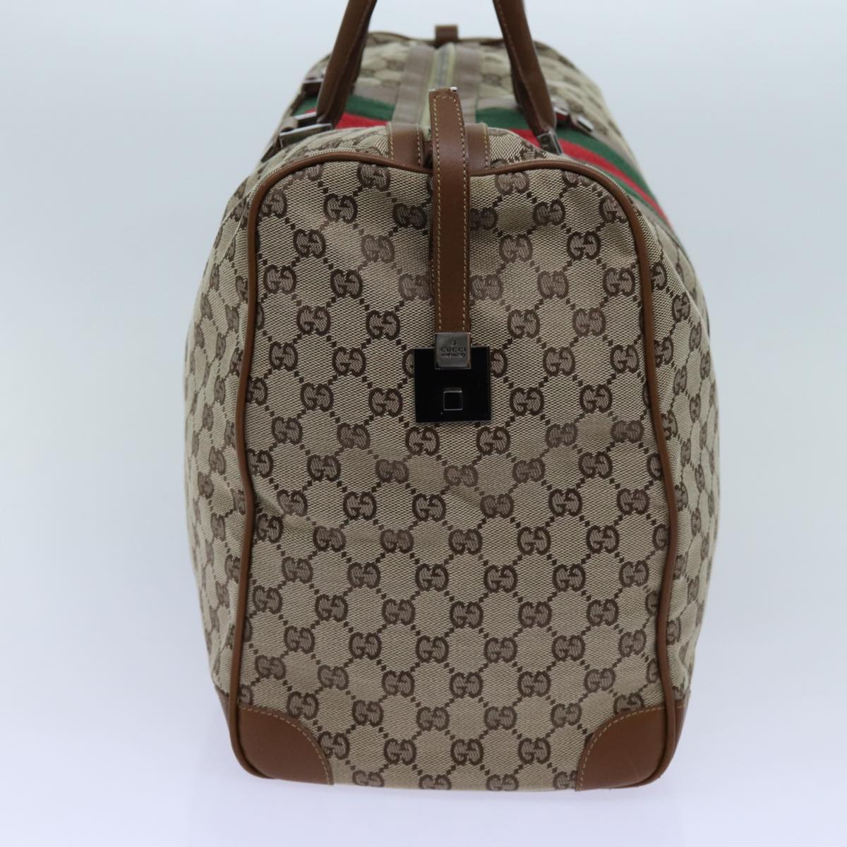 GUCCI GG Canvas Web Sherry Line Boston Bag Beige Green Red Auth hk1220