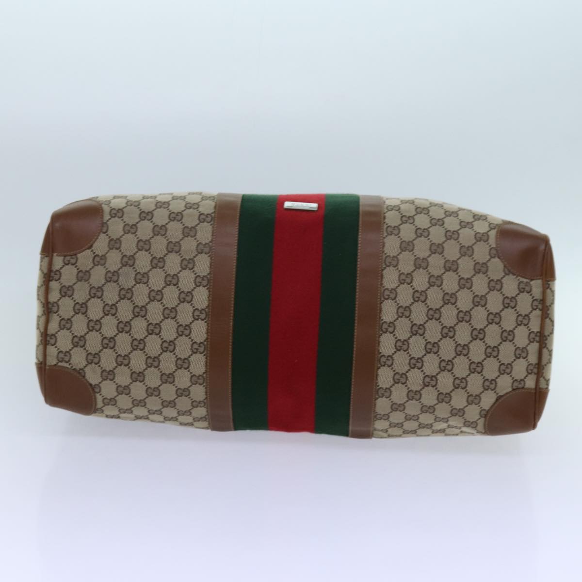 GUCCI GG Canvas Web Sherry Line Boston Bag Beige Green Red Auth hk1220