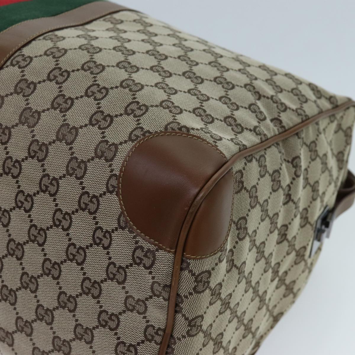 GUCCI GG Canvas Web Sherry Line Boston Bag Beige Green Red Auth hk1220