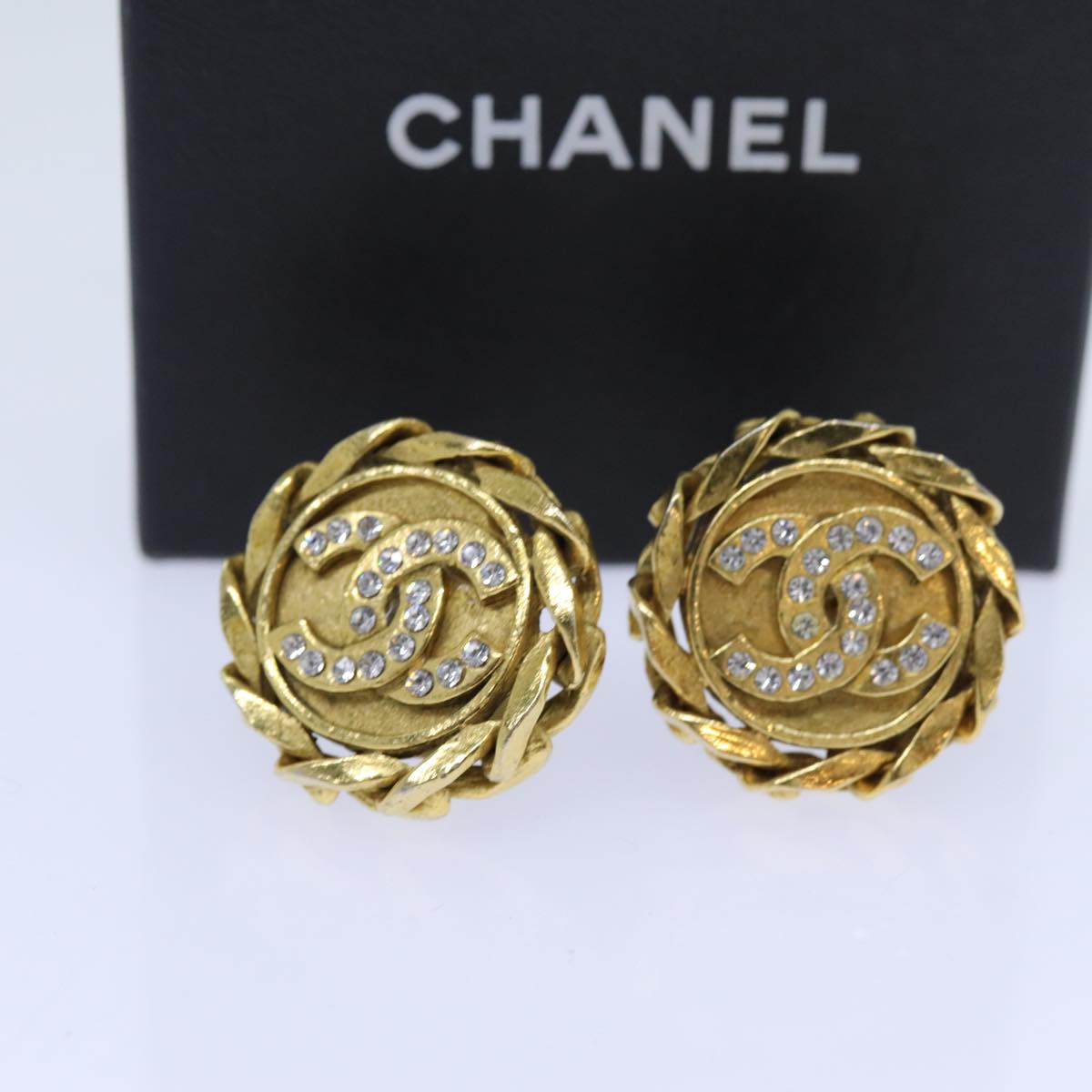 CHANEL COCO Mark Earring metal Gold Tone CC Auth hk1222