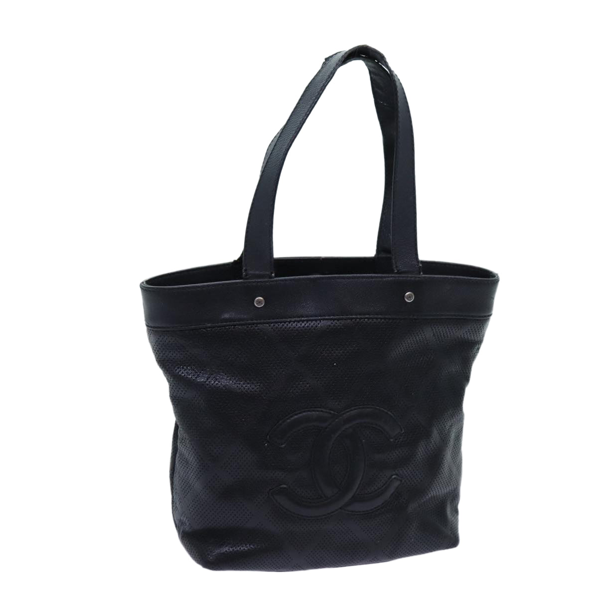 CHANEL Hand Bag Leather Black CC Auth hk1225