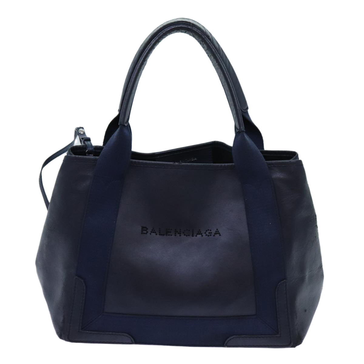 BALENCIAGA Cabas Hand Bag Leather Navy Auth hk1228