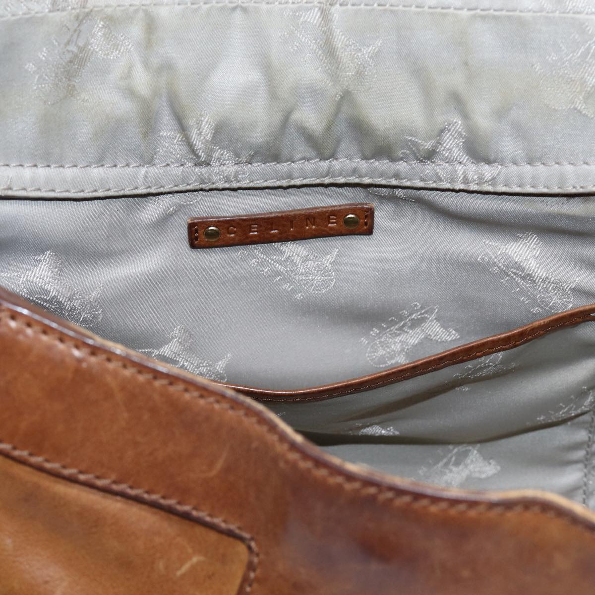 CELINE Shoulder Bag Leather Brown Auth hk1239