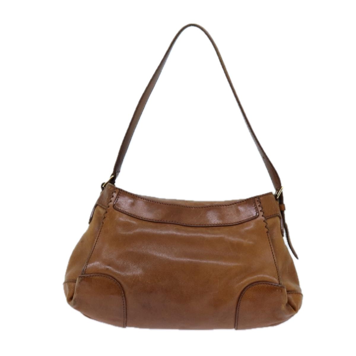 CELINE Shoulder Bag Leather Brown Auth hk1239