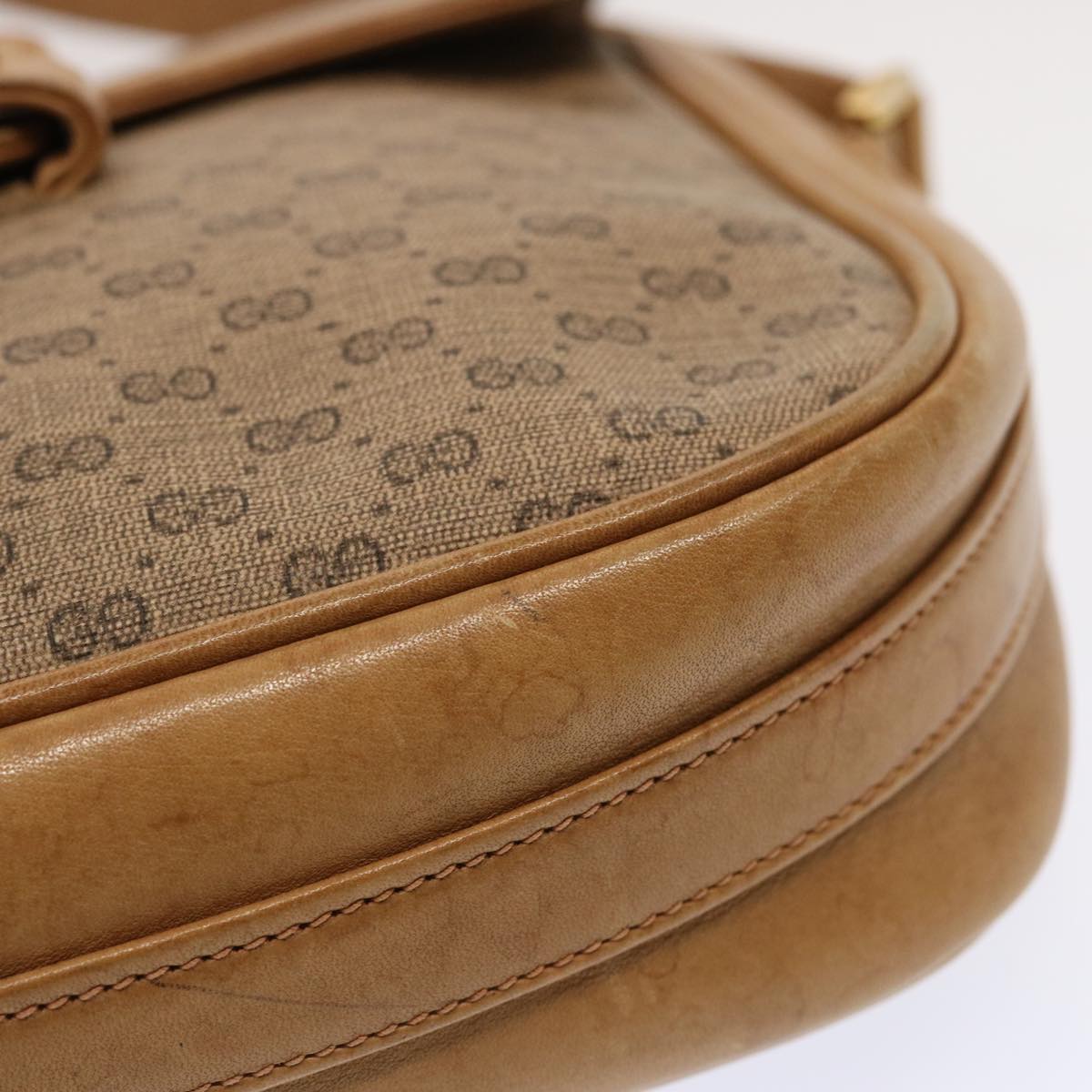 GUCCI Micro GG Canvas Shoulder Bag PVC Beige Auth hk1244