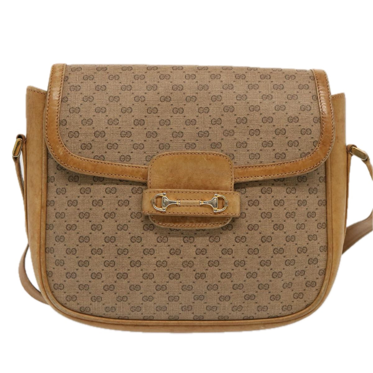 GUCCI Micro GG Canvas Shoulder Bag PVC Beige Auth hk1244