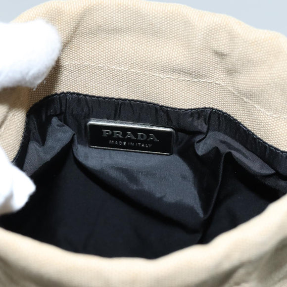 PRADA Pouch Canvas Beige Auth hk1253