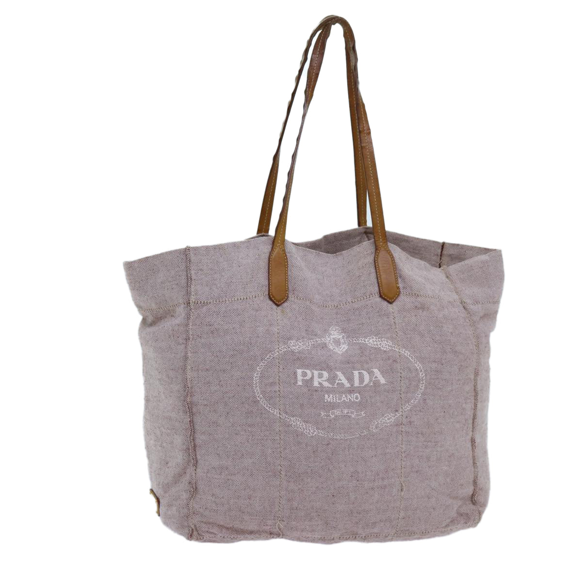 PRADA Tote Bag Canvas Beige Auth hk1262