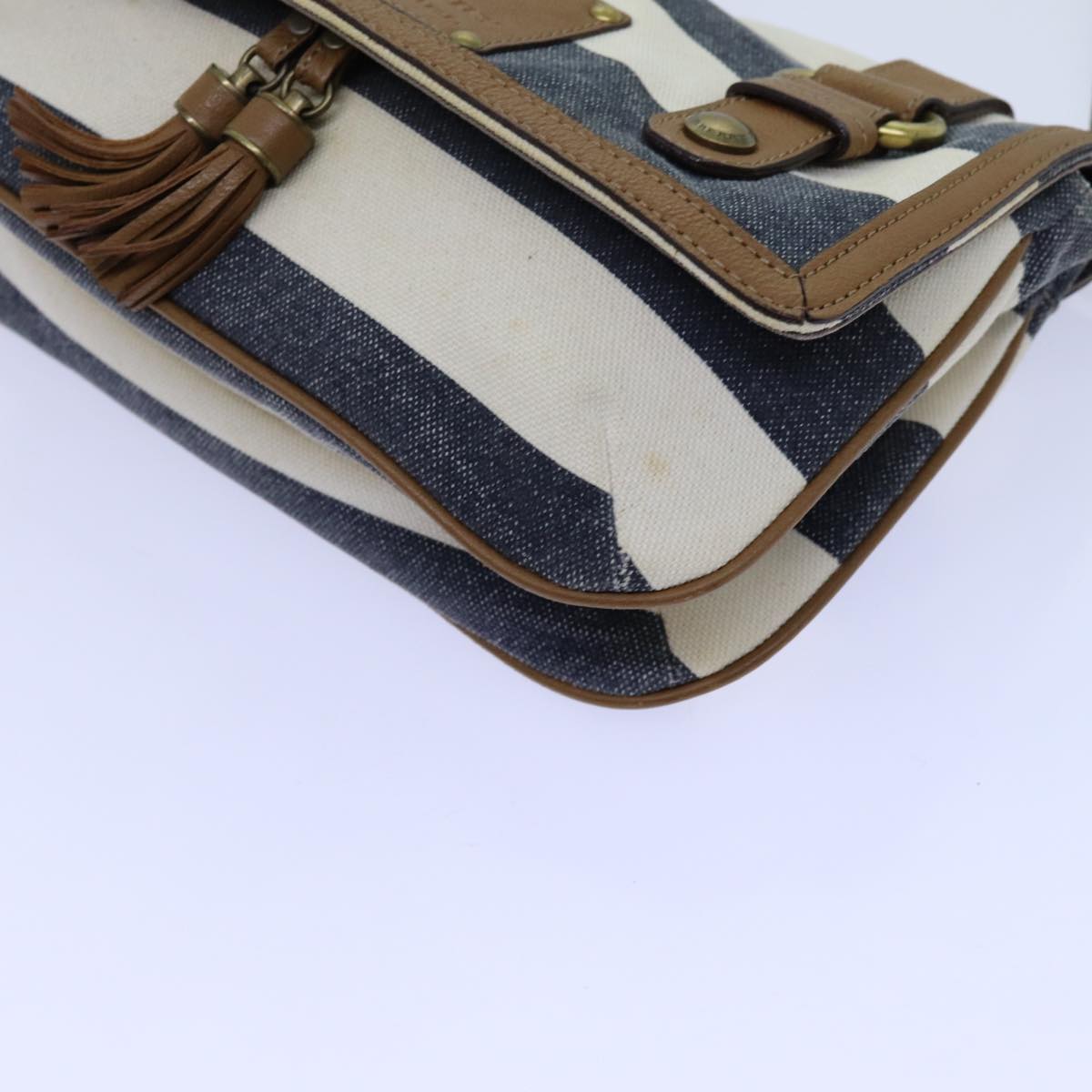 BURBERRY Blue Label Shoulder Bag Canvas White Navy Brown Auth hk1266