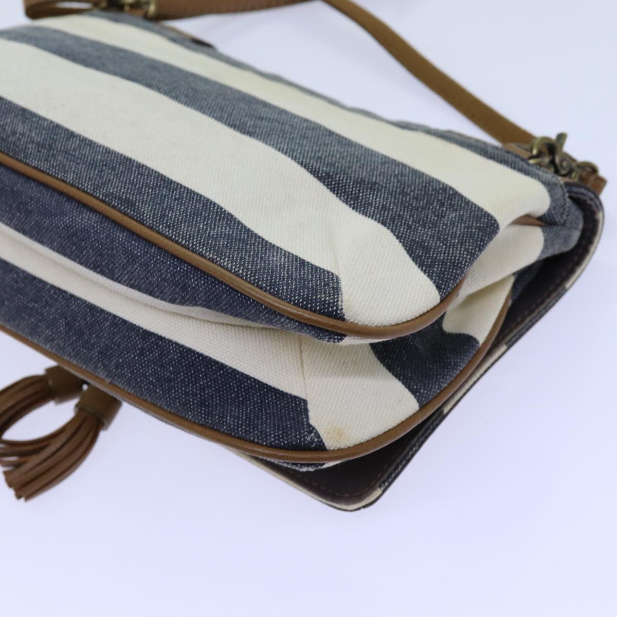 BURBERRY Blue Label Shoulder Bag Canvas White Navy Brown Auth hk1266