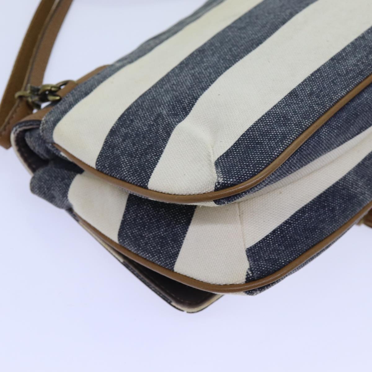 BURBERRY Blue Label Shoulder Bag Canvas White Navy Brown Auth hk1266