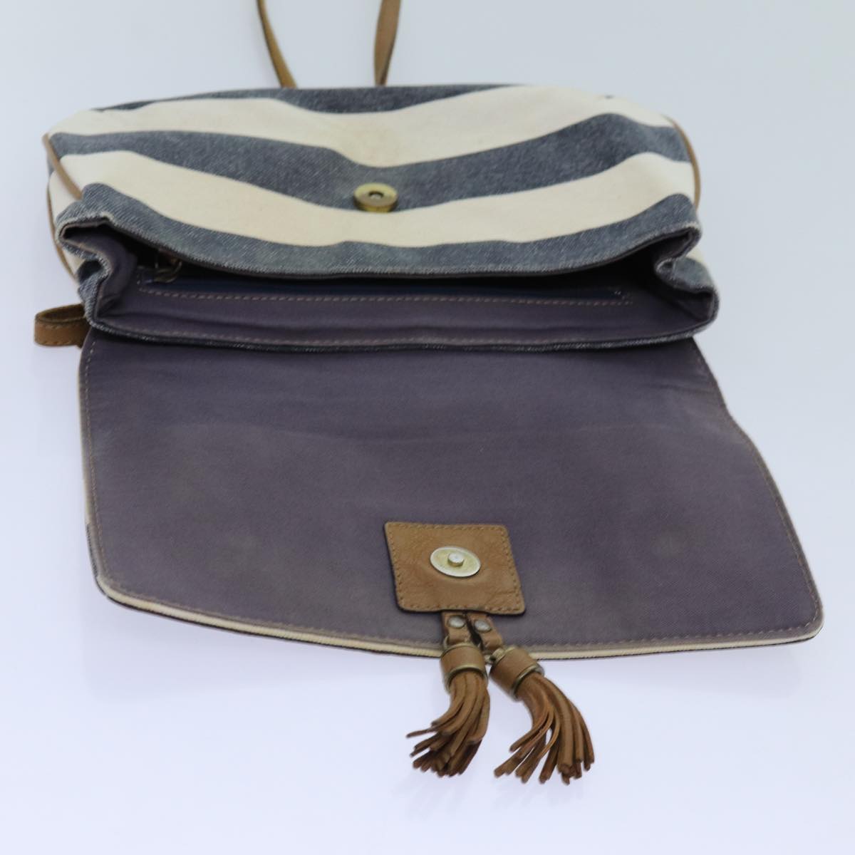 BURBERRY Blue Label Shoulder Bag Canvas White Navy Brown Auth hk1266