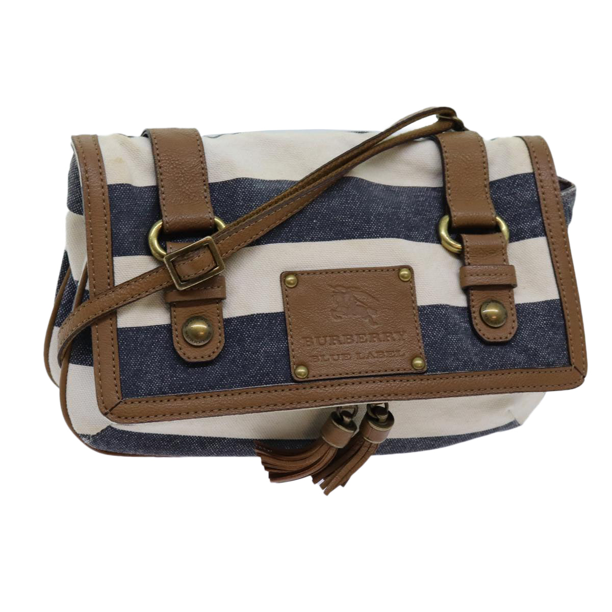 BURBERRY Blue Label Shoulder Bag Canvas White Navy Brown Auth hk1266