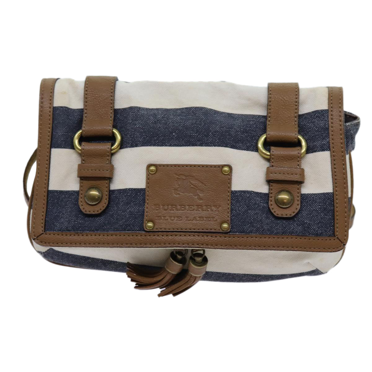 BURBERRY Blue Label Shoulder Bag Canvas White Navy Brown Auth hk1266