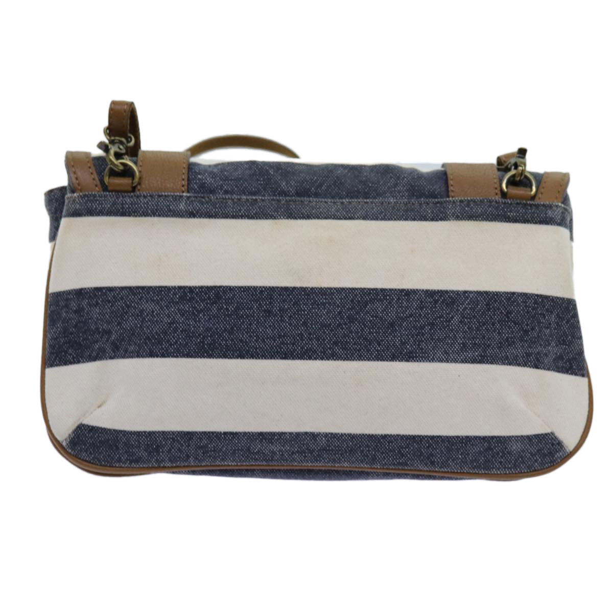 BURBERRY Blue Label Shoulder Bag Canvas White Navy Brown Auth hk1266